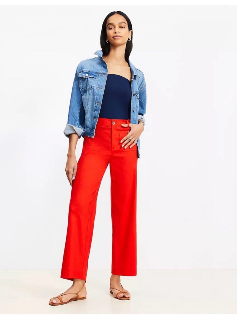 LOFT Palmers Red Wide Leg High-Rise Pants-Linen Blend